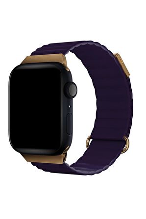 Watch 2 3 4 5 6 7 8 9 Se 38 40 41mm Uyumlu Mıknatıslı Deri Kordon Mor