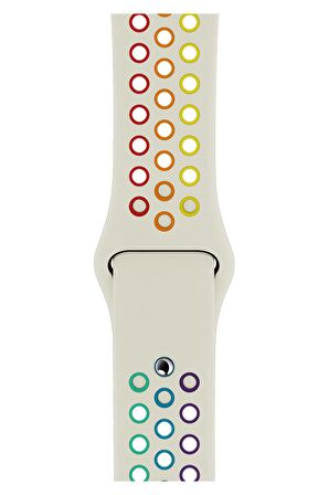 Watch 2 3 4 5 6 7 8 9 Se 42 44 45 49mm Uyumlu Delikli Spor Silikon Kordon Beige Rainbow 