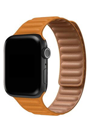 Watch 2 3 4 5 6 7 8 9 Se 42 44 45 49mm Uyumlu Broad Deri Kordon Light Orange