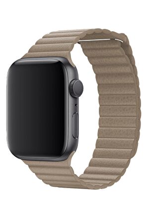 Watch 2 3 4 5 6 7 8 9 Se 42 44 45 49mm Uyumlu Klasik Deri Kordon Begie