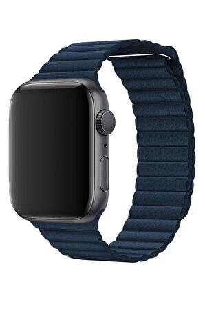 Watch 2 3 4 5 6 7 8 9 Se 42 44 45 49mm Uyumlu Klasik Deri Kordon Lacivert