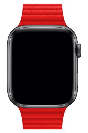 Watch 2 3 4 5 6 7 8 9 Se 42 44 45 49mm Uyumlu Klasik Deri Kordon Red