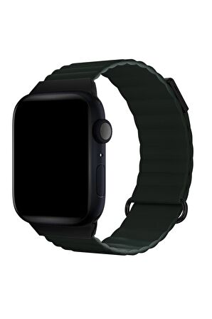 Watch 2 3 4 5 6 7 8 9 Se 42 44 45 49mm Uyumlu Mıknatıslı Deri Kordon Koyu Yeşil Kayış