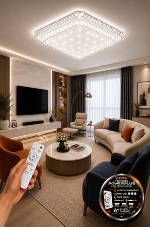 Mirage Özel Tasarım 2 Katlı Kare Uzaktan Kumandalı Dimmerli 3 Renk Ledli Plafonyer Avize- Çap 40 cm