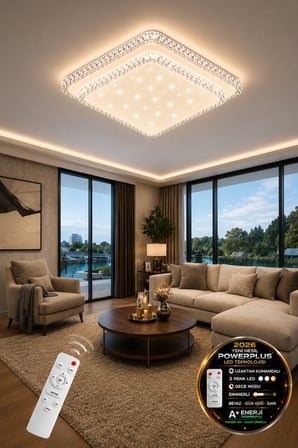 Mirage Özel Tasarım 2 Katlı Kare Uzaktan Kumandalı Dimmerli 3 Renk Ledli Plafonyer Avize- Çap 40 cm