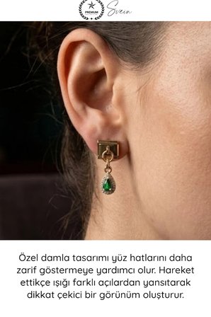 #Küpe 316L Çelik Gold Renk Sallantılı Damla Küpe Yeşil Zirkon Taşlı Kararmaz Paslanmaz Zarif Şık Kadın Takı Günlük Kombin Davet Aksesuarı Nomination Charm Uyumlu