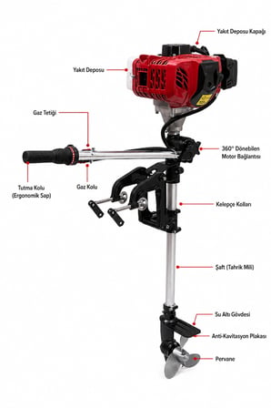 mitashi pro 2 zamanlı benzinli tekne motoru | 360° döner başlık | hafif ve güçlü dıştan takma bot motoru