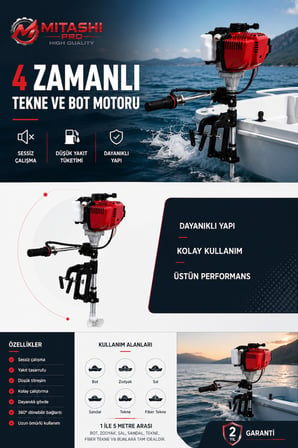 Mitashi Pro 4 Zamanlı Benzinli Tekne Ve Bot Motoru | 360° Döner Başlık