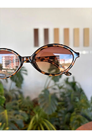 Miux Trend Kahvernegi degrade camlı Leopar renk çerçeve Trend Oval Güneş Gözlüğü