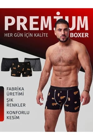 Erkek Boxer Karışık Desenli 3'lü Set Pamuk Boxer Mix
