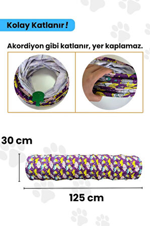 Miyav Mor Renkli Ve Desenli Katlanabilir Uzun Kedi Tüneli 125 Cm