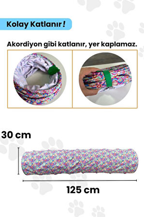 Miyav Çiçek Desenli Katlanabilir Uzun Kedi Tüneli 125 Cm