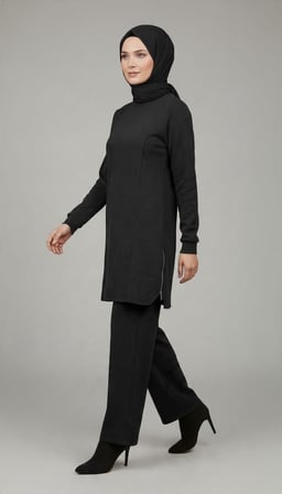KADIN ORTA YAŞ VE ÜZERİ YANLARDAN FERMUARLI BİSİKLET YAKA PANTOLON BELİ LASTİKLİ CEPLİ KIŞLIK İKİLİ TAKIM