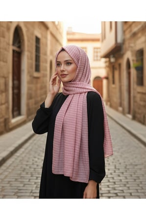 Moda Kaşmir Satır Çizgili Şal Eflatun