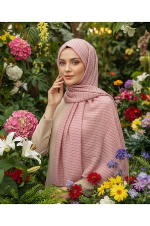Moda Kaşmir Satır Çizgili Şal Eflatun