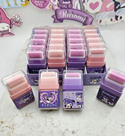 sanrio kuromi silindirli silgi silindir ile temizleyeci kurumili silgi okul öncesi hediyelik 1adet