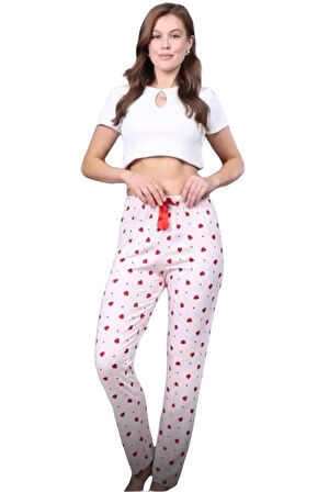 Pijama Altı Modal  Ring Viskon Kumaş Çilek Desenli-Pembe