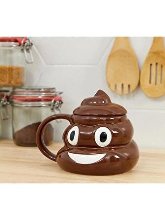 MOBGİFTKaka Emoji Kupa Bardak, Poo Mug, Kaka Tasarım Kupa (Kapaklı)