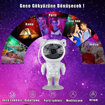 Mobgift Yıldız Projektör Astronot Işıklı Galaksi Samanyolu Projeksiyon Gece Lambası