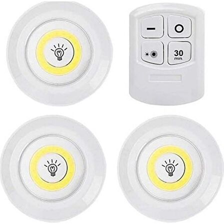 Mobgift 3’lü Spot Uzaktan Kumandalı LED Işıklı Kablosuz Pilli Lamba Beyaz