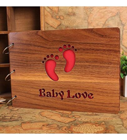 Mobgift Baby Love Ahşap Fotoğraf Albümü Dekoratif Hediyelik