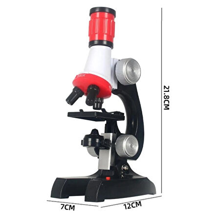 Eğitici Çocuk Mikroskop Kiti 100X 400X 1200X Zoom LED Işıklı Bilimsel Keşif Seti 12 Biyolojik Örnek