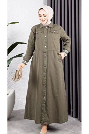 Kadın Düğmeli Pamuk Gabardin Kap