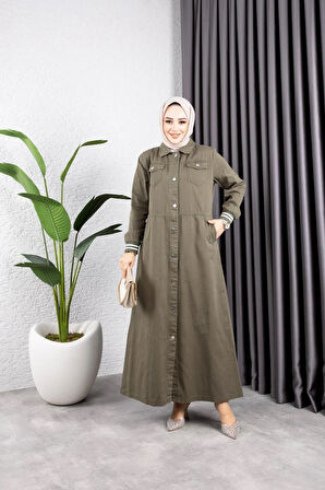 Kadın Düğmeli Pamuk Gabardin Kap