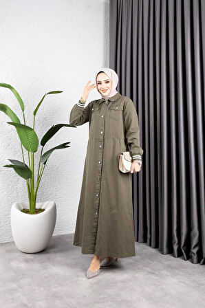 Kadın Düğmeli Pamuk Gabardin Kap