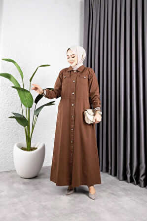 Kadın Düğmeli Pamuk Gabardin Kap