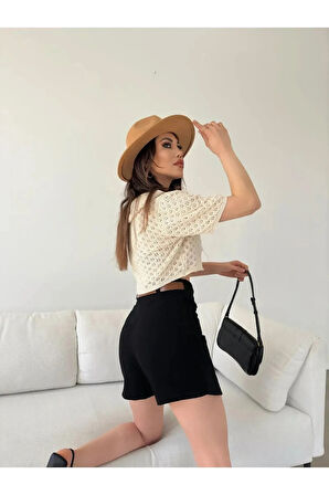 Kemerli Şort Etek - Siyah