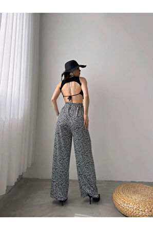 Desenli Beli Lastikli Bürümcük Pantolon -Gri