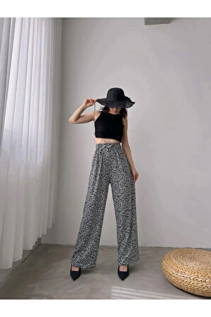 Desenli Beli Lastikli Bürümcük Pantolon -Gri