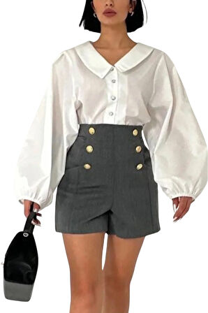 Düğme Detaylı Şık Midi Şort