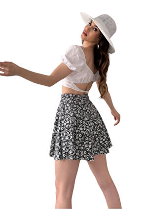 Desenli Krinkıl Etek -Gri