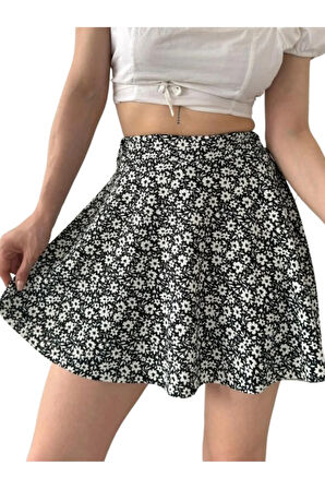 Desenli Krinkıl Etek -Gri