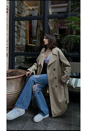 Taş Rengi Astarlı Trençkot