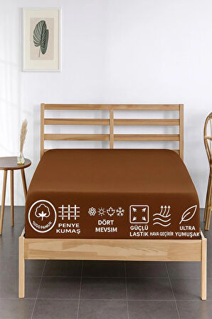 %100 Pamuk Penye Çarşaf-Kahverengi