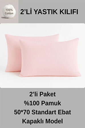 %100 Pamuk Yastik Kilifi 50*70 ( 2 Adet) -Pembe