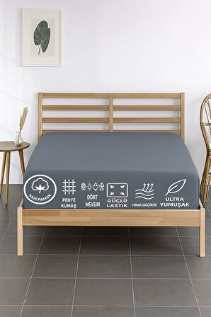 %100 Pamuklu Tek Kişilik Premium Penye Çarşaf-Gri