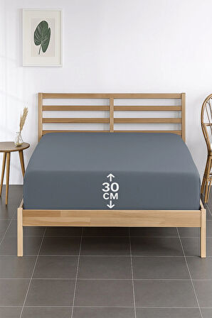 %100 Pamuklu Tek Kişilik Premium Penye Çarşaf-Gri