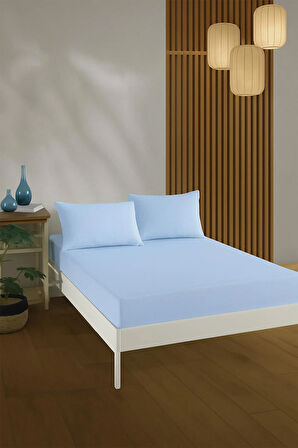 %100 Pamuklu Çift Kişilik Çarşaf Takimi-Açık Mavi