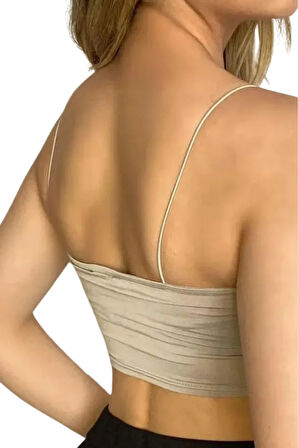 Askılı Crop Bluz-Bej