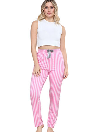 Pijama Altı Modal Ring Viskon Kumaş Çizgili-Pembe