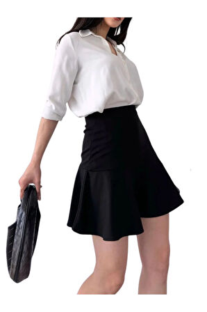 Volanlı Etek - Siyah