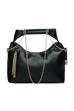 Zincir Askılı Deri Çanta-Siyah