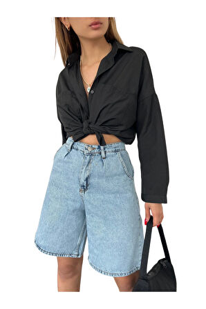 Rahat Kesim Denim Şort Çift Cepli