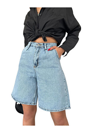 Rahat Kesim Denim Şort Çift Cepli