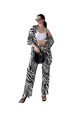 Alt Üst Takım Kimono- Zebra Desenli