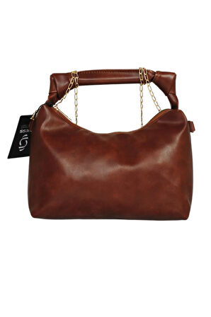 Zincir Askılı Deri Çanta-Kahverengi